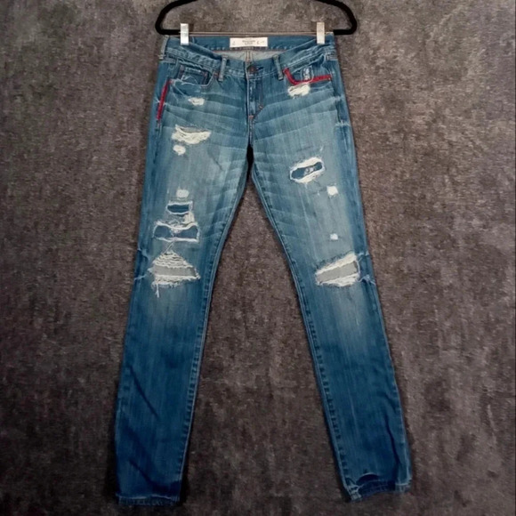 Abercrombie & Fitch women's distressed patch jeans size 27 - Picture 2 of 6